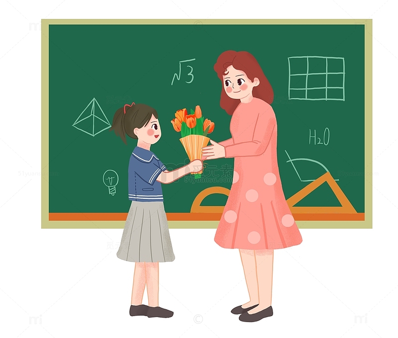 教师节女学生给老师送花