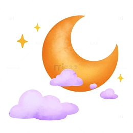 黄色月亮卡通矢量墨版星星云朵
