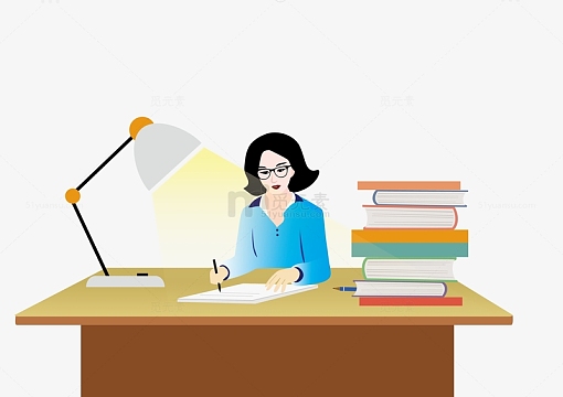 教师节女教师备课书本台灯矢量手绘