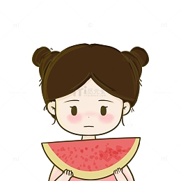 双丸子头粉色盛夏吃西瓜女孩可爱半身像