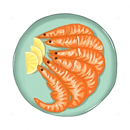 橙黄色清新一盘虾美食手绘图