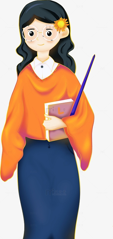 文艺风格女教师上课教师节手绘老师元素