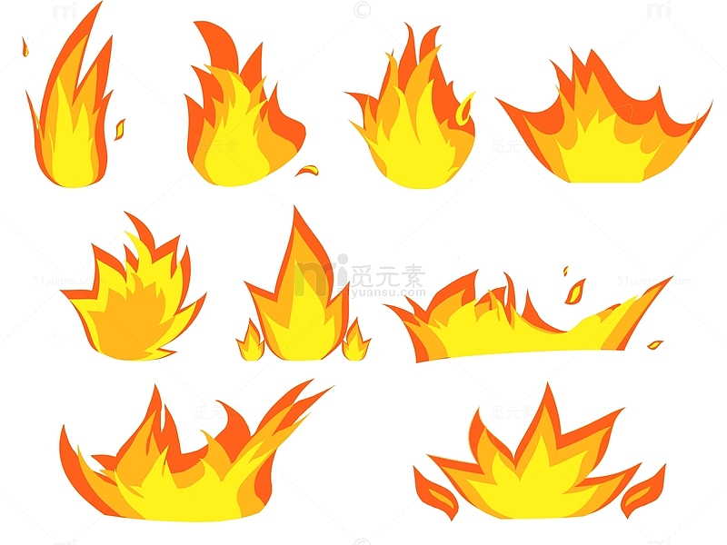 扁平燃烧消防火苗火焰注意火灾素材元素插画