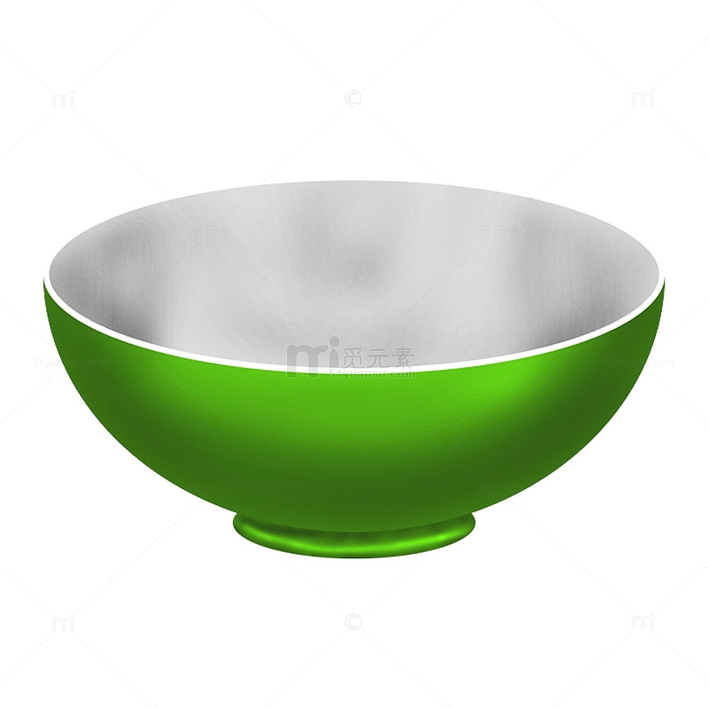 手绘高光阴影打造逼真绿色搪瓷碗免抠素材