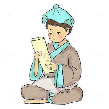 古代学生书童读书开学学习古装手绘