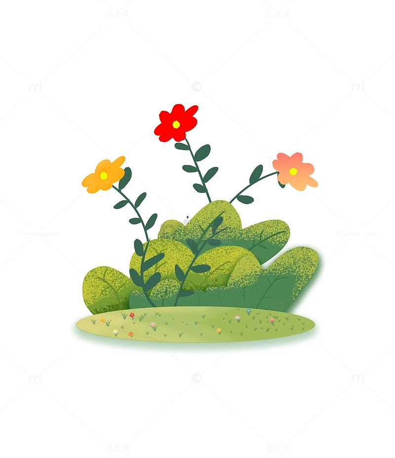 绿色小清新插画花朵素材