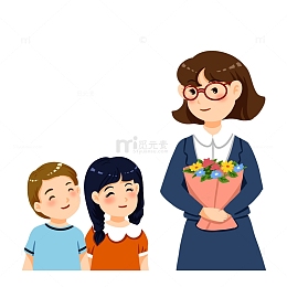 教师节学生给老师送花手绘卡通元素