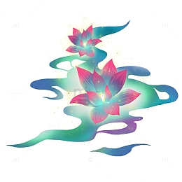 中元节手绘国潮青幽发光莲花素材