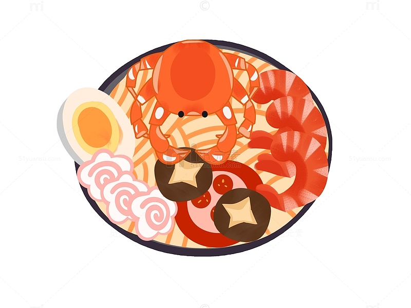 卡通扁平美食海鲜面元素素材插画