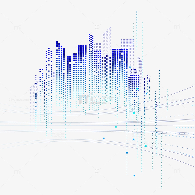 藍色漸變數據大樓城市科技剪影