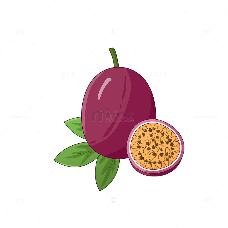 紫色小清新百香果水果手绘矢量插画