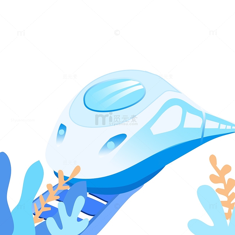 蓝色小清新手绘火车矢量图片