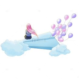 蓝紫色手绘风开学季气球纸飞机