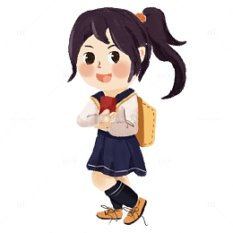 开学季小学生背书包上学卡通手绘图