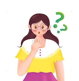 手绘卡通思考问题女孩开学季透明元素