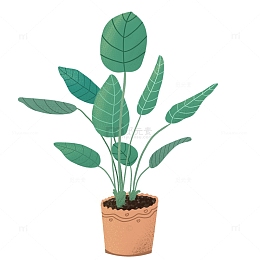 绿色小清新绿植植物盆栽装饰插画