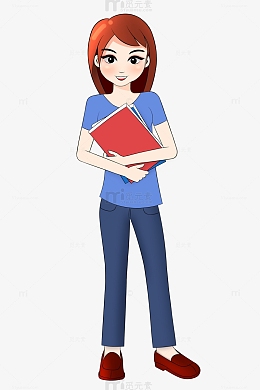 手绘抱着书的年轻女老师