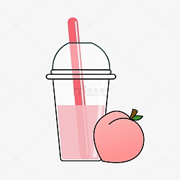 扁平水蜜桃果汁饮料手绘卡通插画素材