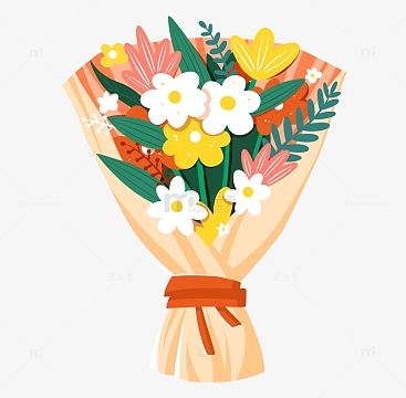 扁平花卉花束鲜花教师学生教师节元素