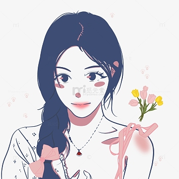 蓝色麻花辫女孩正面头像