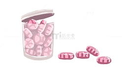 粉色手绘插画糖果罐子