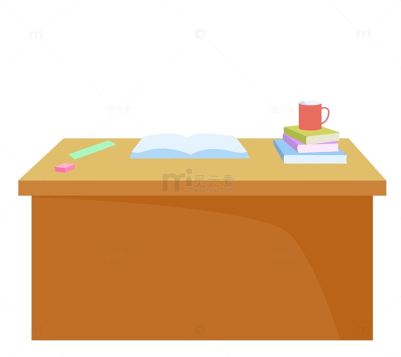 扁平课桌书本文具水杯书桌讲桌开学季元素