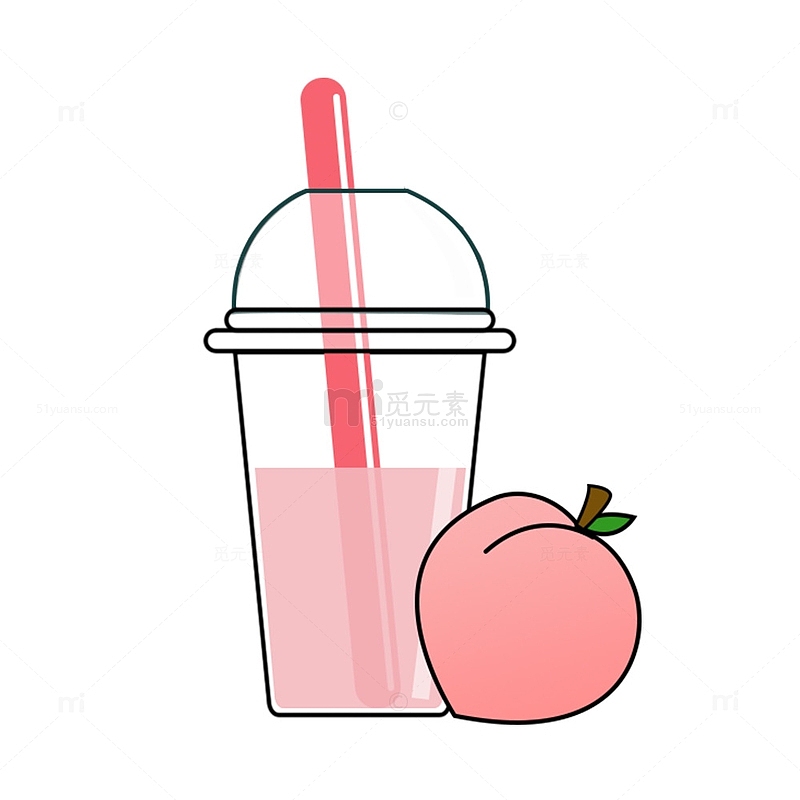 扁平水蜜桃果汁饮料手绘卡通插画素材