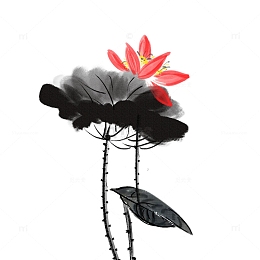 手绘水墨荷花元素中元节元素