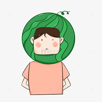 绿粉色方头西瓜背手手绘扁平插画男