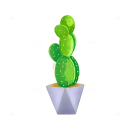 绿色小清新仙人掌盆栽植物手绘图