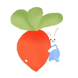 手绘守卫萝卜的蓝衣兔子童话风可爱插画