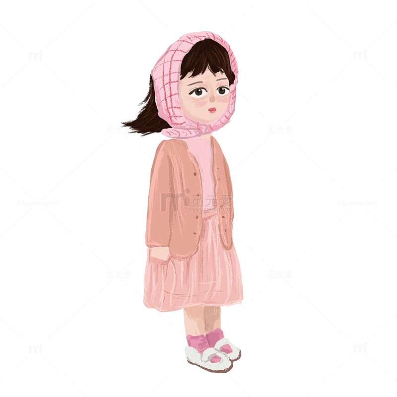 粉红色衣服卡通风格小女孩卡通素材