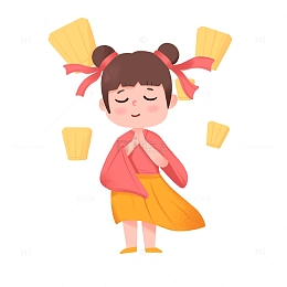 中元节女孩在孔明灯下祈福