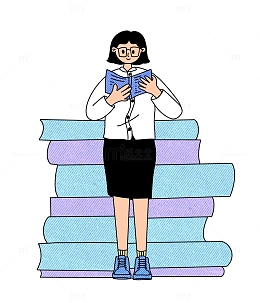 书本扁平插画看书的老师开学季教师节元素