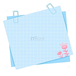 蓝色开学季格子花朵装饰可爱简约边框便利贴