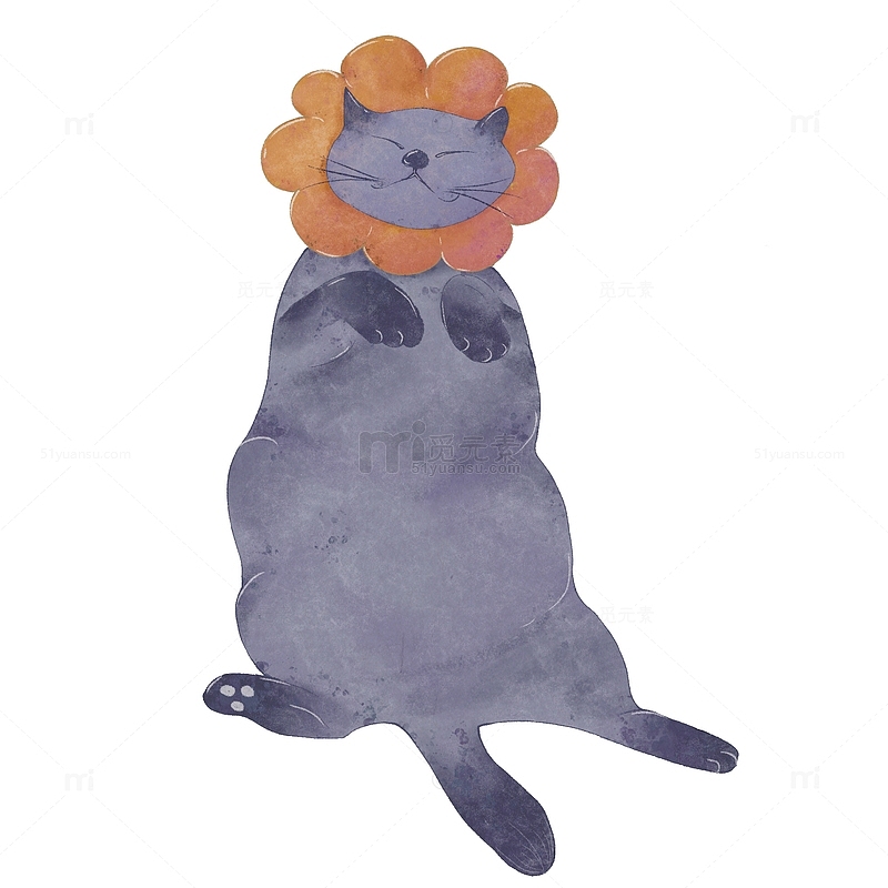 浅灰色手绘带花水彩猫咪