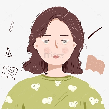 绿色小清新手绘女老师头像教师节插画