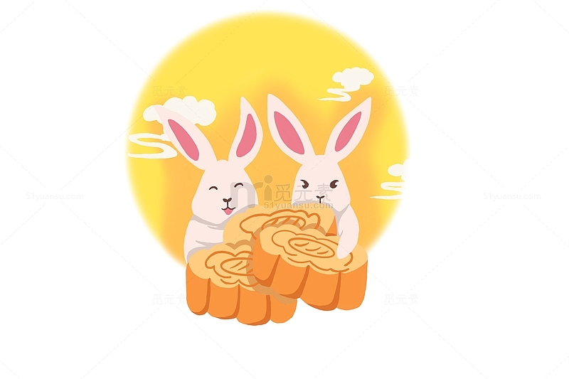 中秋兔子与月饼互动可爱卡通插画