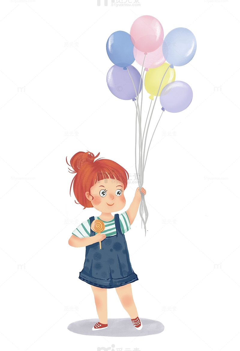 手绘插画拿着气球的小女孩元素