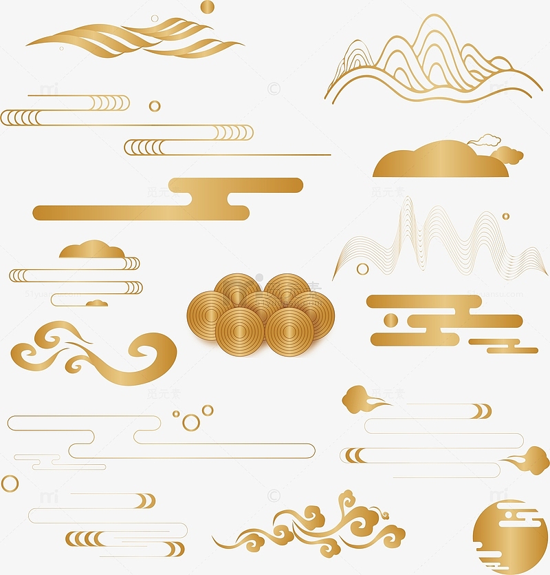 中國風古典線條金色云紋祥云圖案紋理裝飾