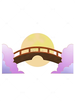 七夕鹊桥卡通风格云朵月亮小清新情人节元素