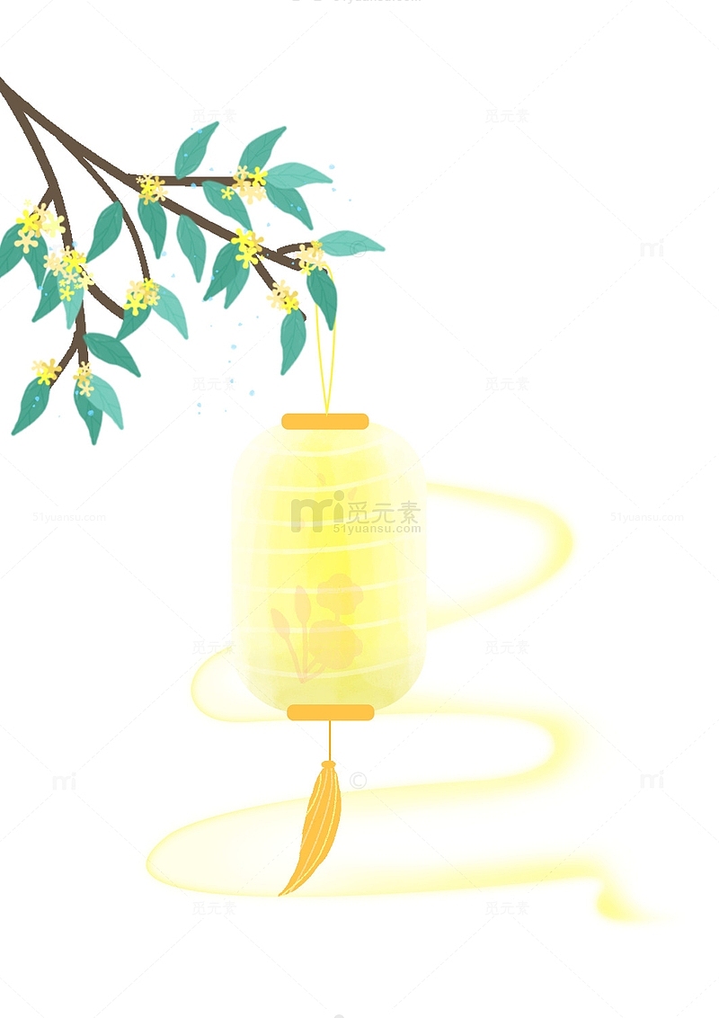 中秋节国风手绘黄色灯笼桂花