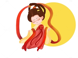 国潮卡通嫦娥应悔偷灵药中秋节手绘