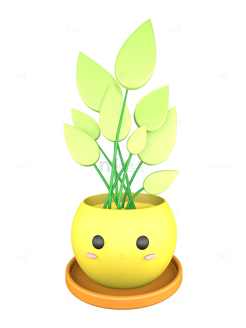 卡通可爱C4D盆栽植物立体元素