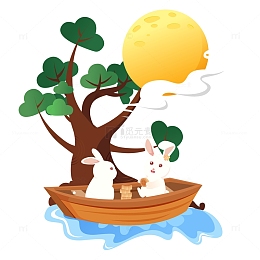 黄色小清新月兔吃月饼中秋节手绘图
