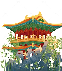 国潮风园林小亭素材