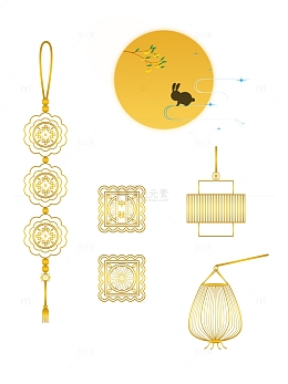 镂空中秋节灯笼月亮玉兔祥云月饼桂花中秋节