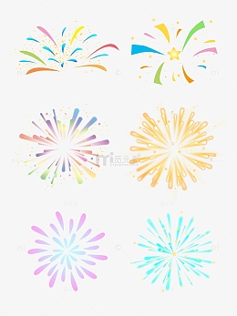 炫彩渐变彩带烟花烟火装饰元素庆祝节日手绘