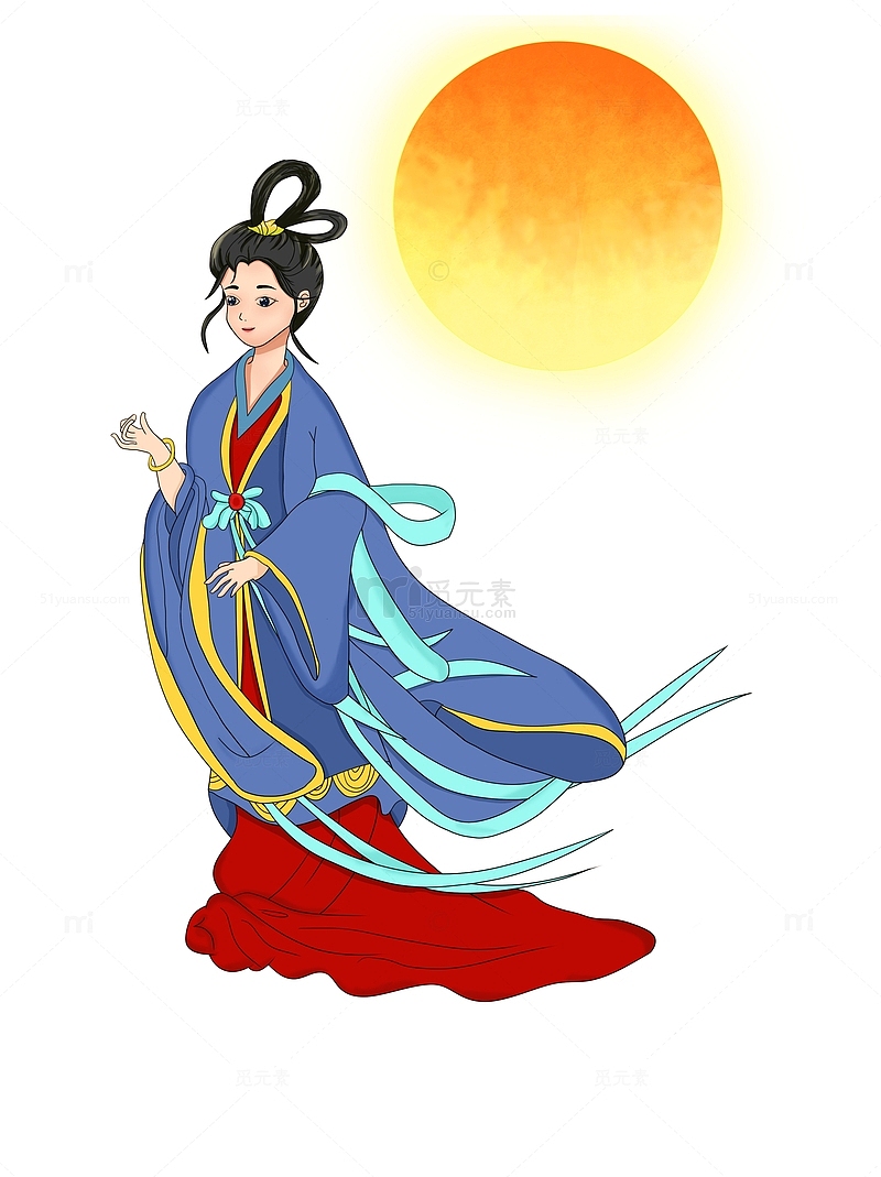 嫦娥月亮卡通中秋节美女传统节日元素