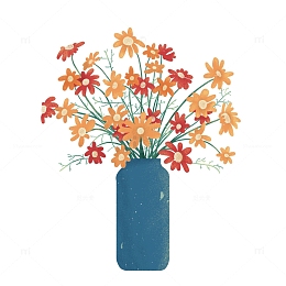 桔红色国潮复古风菊花花卉元素PNG插画